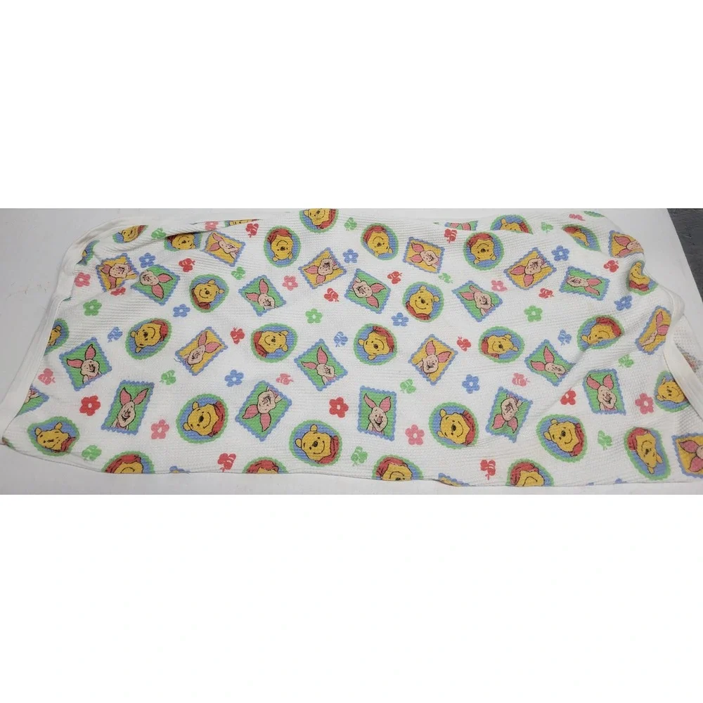 Vintage Disney Winnie the Pooh Piglet‎ Thermal Baby Blanket Cotton Waffle Knit